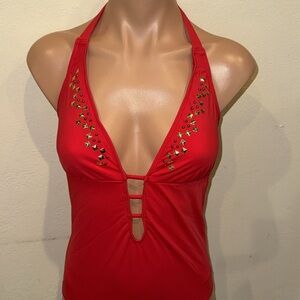 NWT Guess halter one piece swimsuit red